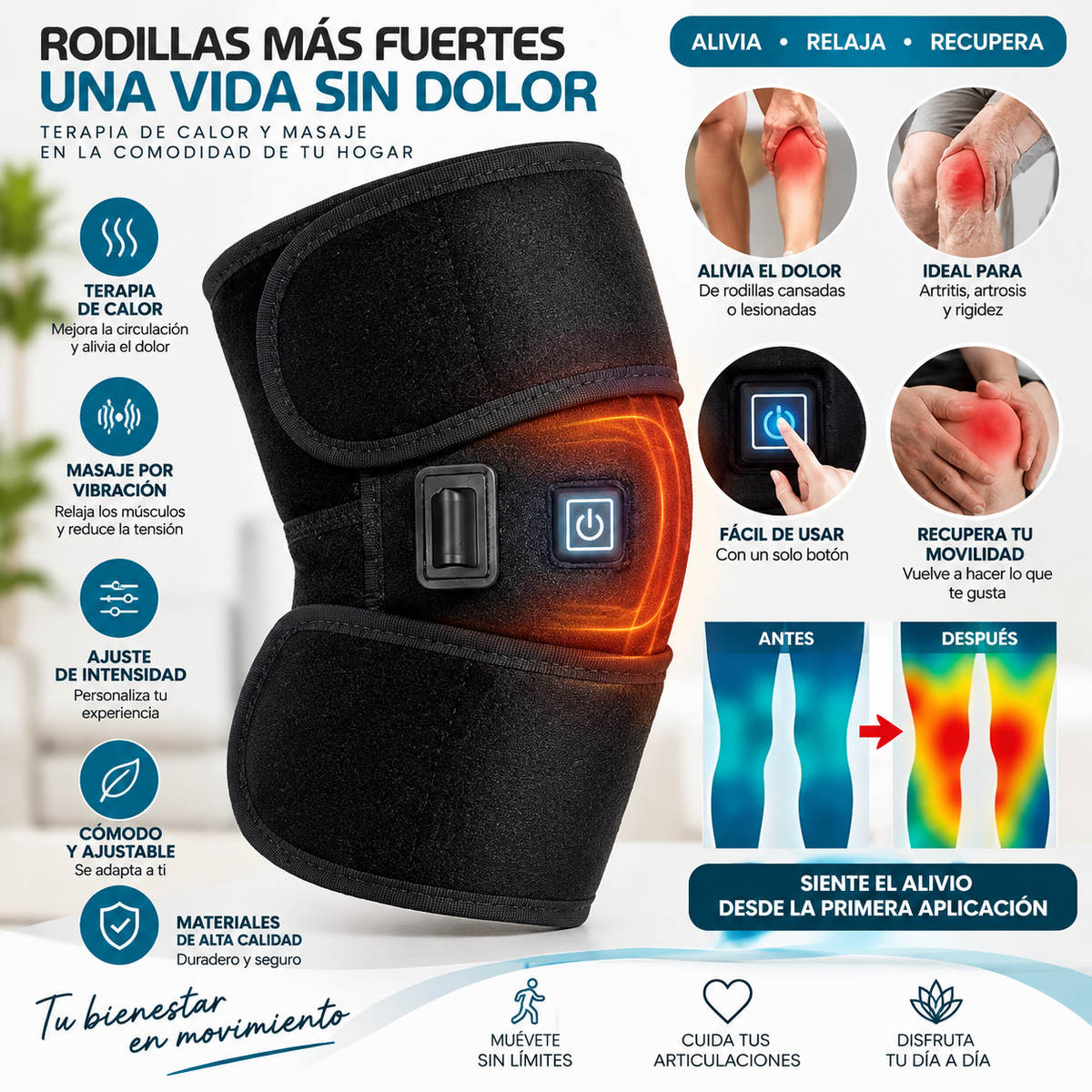 Rodillera térmica con función de calentamiento ajustable